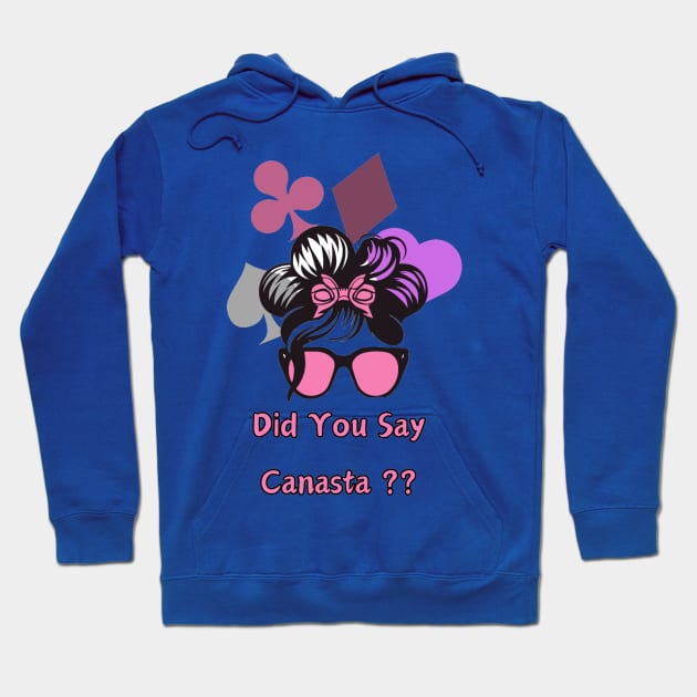 " Canasta Jubilation: Card Queen's Elegance"- Funny Canasta Lover Hoodie by stickercuffs